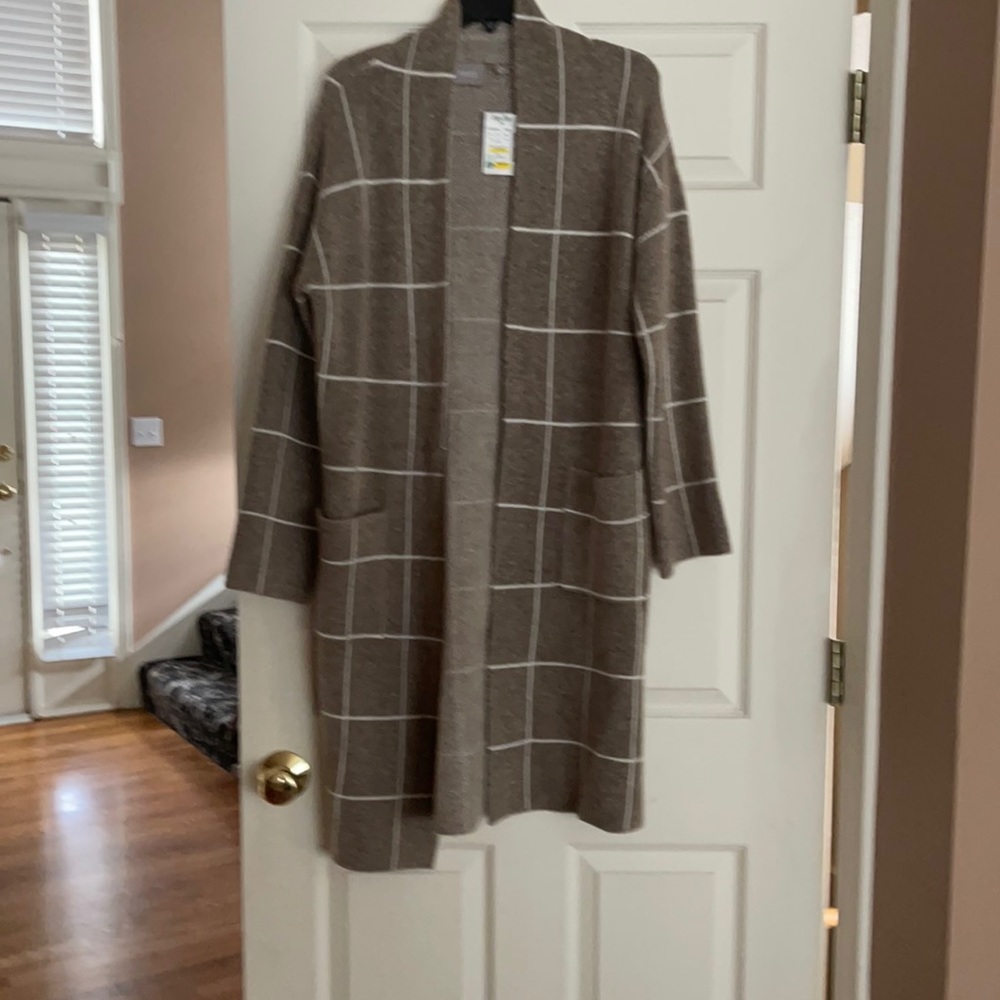 Taupe Windowpane Cardigan